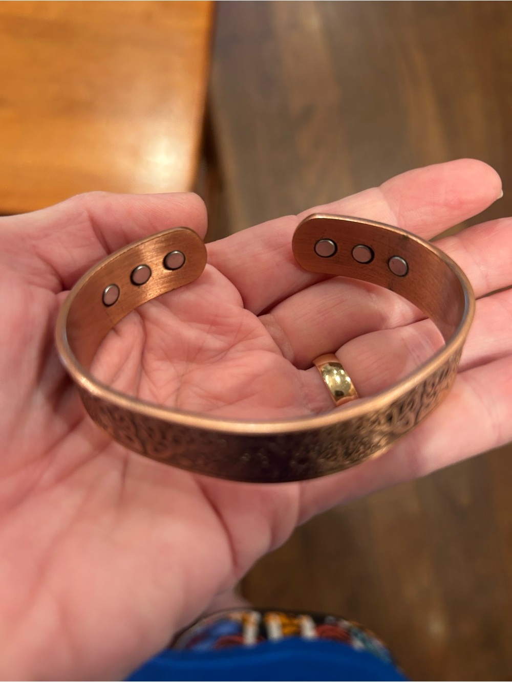 Men's Copper Magnetic Therapy Cuff Bracelet - Embossed Design
